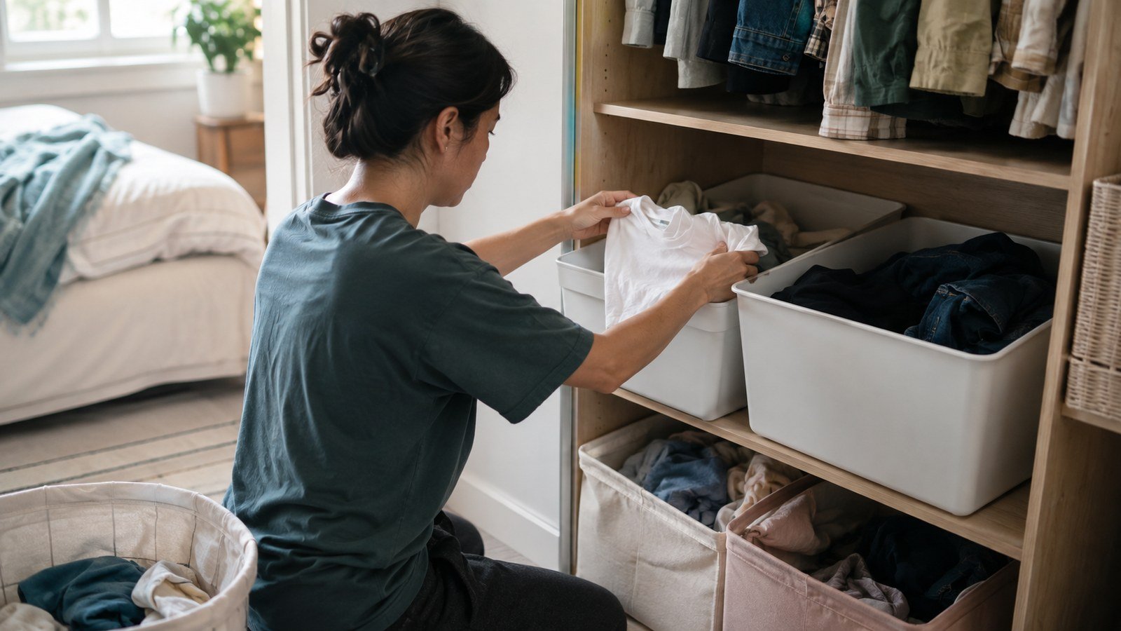 Open Bins and Baskets for a No-Fold Laundry System